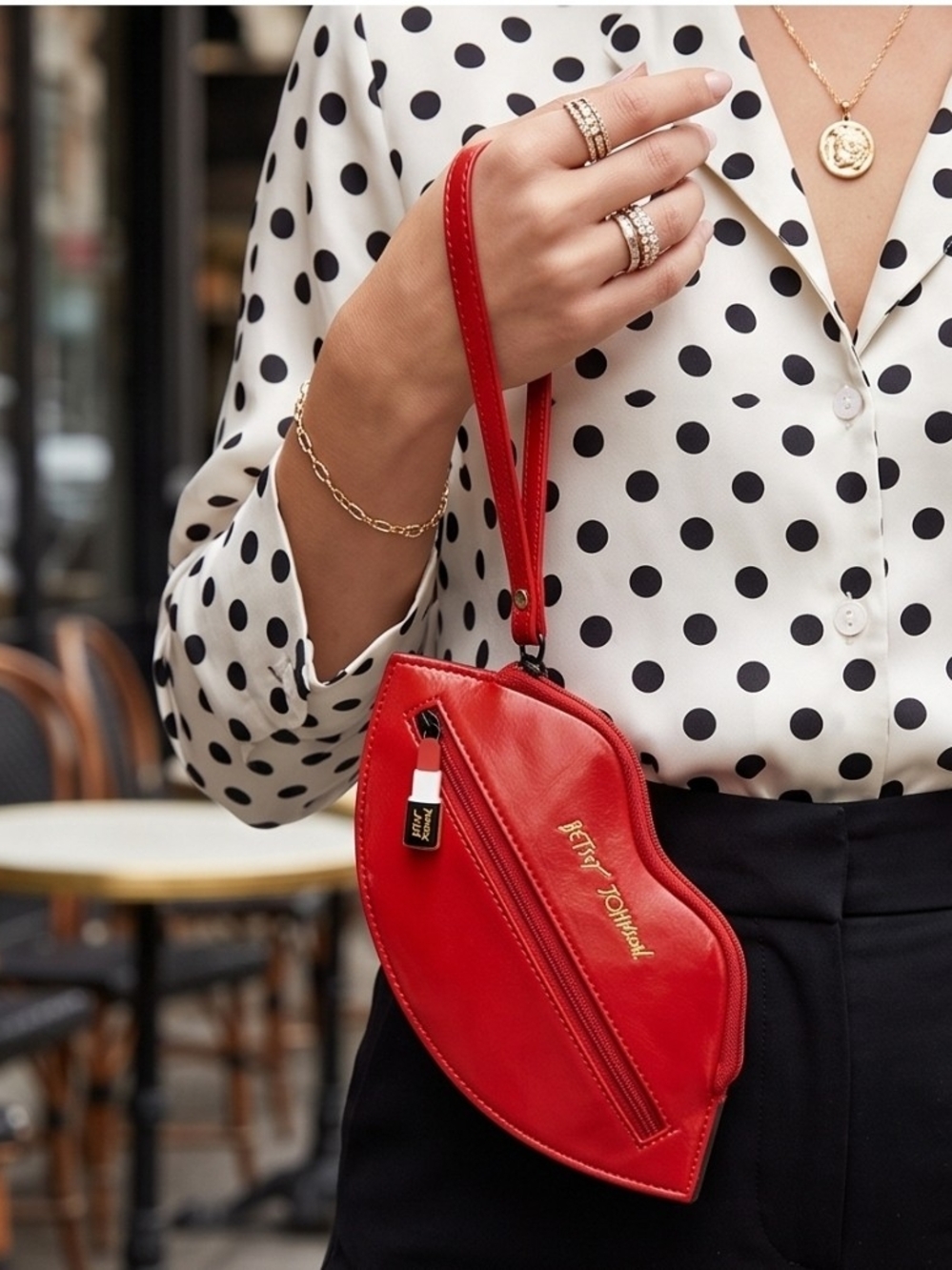 Betsey Johnson Red Lip-Shaped Wristlet Clutch